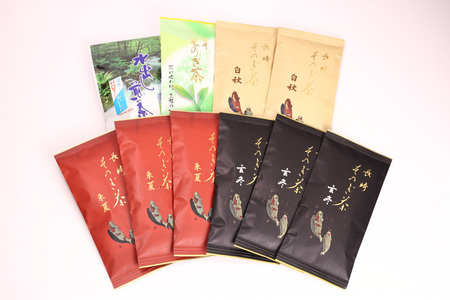 お茶 緑茶 【そのぎ茶】そのぎ茶 長崎そのぎ茶バラエティーセット 5種 10袋 玄冬 300g 朱夏 300g白秋 200g 上茶 100g 水出し茶ティーバッグ（5g 16P)1袋 総計980g