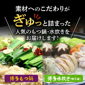 【博多鍋セット2】博多の人気2大鍋のセット「九州醤油もつ鍋」と「博多水炊き(切り身)」4～6人前 KBC1206