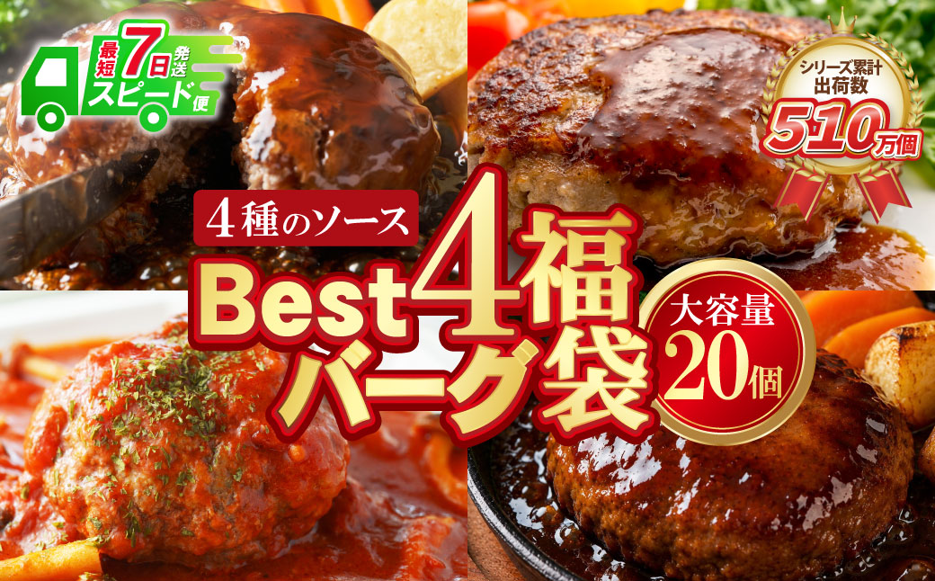 【7営業日以内発送】【累計460万個突破！】 大容量！Best4バーグ ハンバーグ 150g×20個セット（合挽4種 各5個）ハンバーグ 牛肉 豚肉 洋食 ハンバーグ はんばーぐ 大容量 冷凍 人気 ハンバーグ 4種類 手軽 冷凍 3kg おすすめ おかず 肉 ハンバーグ お得