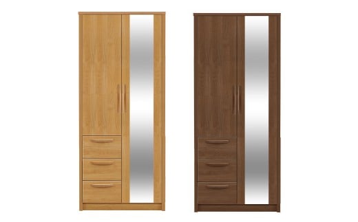 シャーロットⅡ80ワードローブ NA・BR チェスト 棚 衣類収納 洋服タンス クローゼット 強化紙 姿見ミラー・ネクタイ掛け付き アルダー木目 ウォールナット木目 シンプル 家具 インテリア 福岡県 柳川市 送料無料