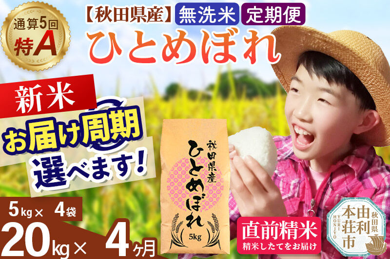 《令和8年産 新米受付》《定期便4ヶ月》【無洗米】通算5回特A 秋田県産ひとめぼれ 20kg(5kg×4袋)×4回  お届け周期調整 隔月に調整OK [米 無洗米 白米 特A 精米 秋田県 東北 お米