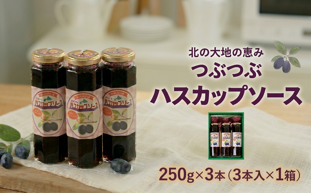 【北の大地の恵み】つぶつぶハスカップソース　ギフトセット　250g×3本【1002315】