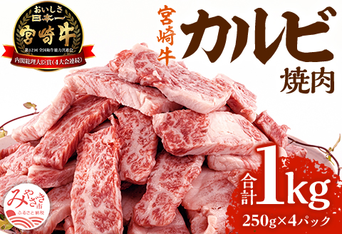 《2024年4月発送》宮崎牛 カルビ(バラ) 焼肉 250g×4パック 合計1kg