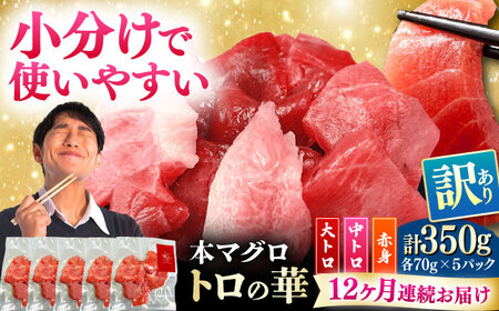 【全12回定期便】訳あり！対馬産 本マグロ 切り落とし 350g（5パック） トロの華 冷凍 新鮮 海鮮 小分け マグロ[WAQ022]