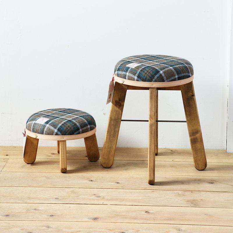 まぁるいスツール【カーキ＆ブルーチェック】 子供 椅子イスキッズ HARRIS TWEED（ハリスツイード）家具 Z096VC01_イメージ3