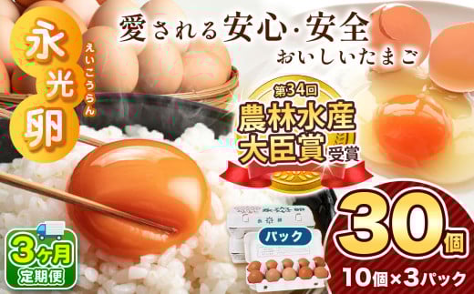 【 定期便 3回 】 メディア紹介多数！ 永光卵 【 30個 】 卵 たまご パック | 送料無料 えいこうらん 光永ファーム みつなが おいしい卵 卵かけごはん プリン ゆうパック 君津市 きみつ 千葉県