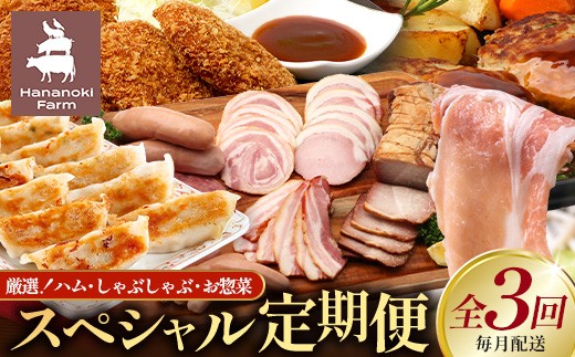 
                  【全３回定期便】厳選！花の木農場スペシャル定期便 HK-26 │ 定期便 ハム ベーコン クラフトハム 人気 豚肉 しゃぶしゃぶ 豚しゃぶ スライス バラ ロース モモ 鍋 惣菜 おかず お弁当 肉 国産 ノウフク 農福連携 鹿児島県 南大隅町 第2花の木ファーム
                