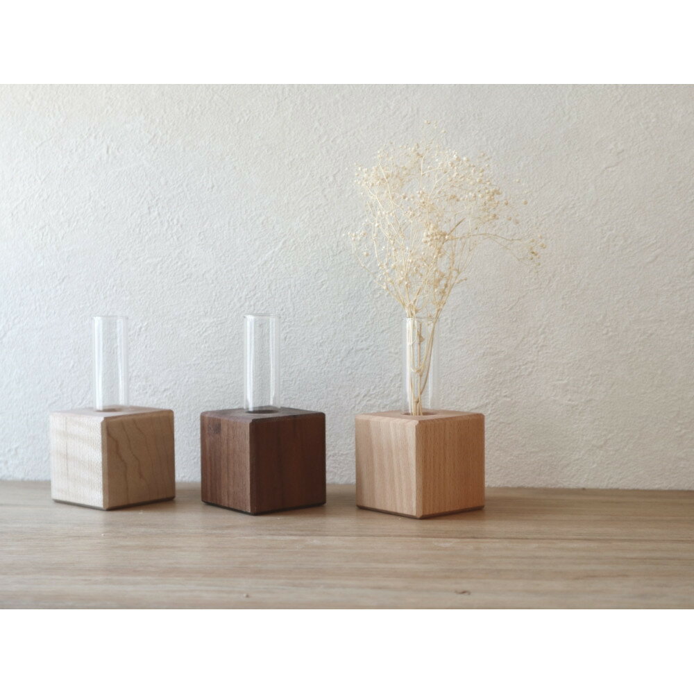 【ふるさと納税】スクエアキューブ花瓶｜無垢材使用の木製一輪挿し〈3点セット〉 | 一輪挿し 花瓶 クラフト 木工品 木製 ハンドメイド 木製雑貨 手作り オリジナル 人気 おすすめ 送料無料