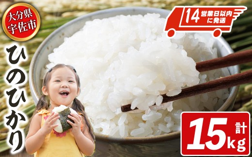宇佐市産ヒノヒカリ（計15kg・5kg×3袋） ＜北海道 沖縄 離島配送不可＞米 お米 ヒノヒカリ ひのひかり 白米 ご飯 大分県産 5kg 10kg【119000601】【カネガエ】