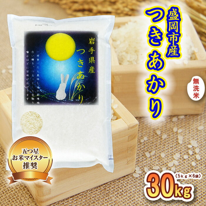 【ふるさと納税】 つきあかり 無洗米 30kg 5kg×6袋 盛岡市産 岩手 米 お米 白米 ブランド米 いわて米 月あかり 五つ星 お米マイスター 精米 白米 米 お米 こめ コメ ライス ご飯 ごはん 美味しい 贈り物 国産 産地直送 盛岡 佐々木米穀店