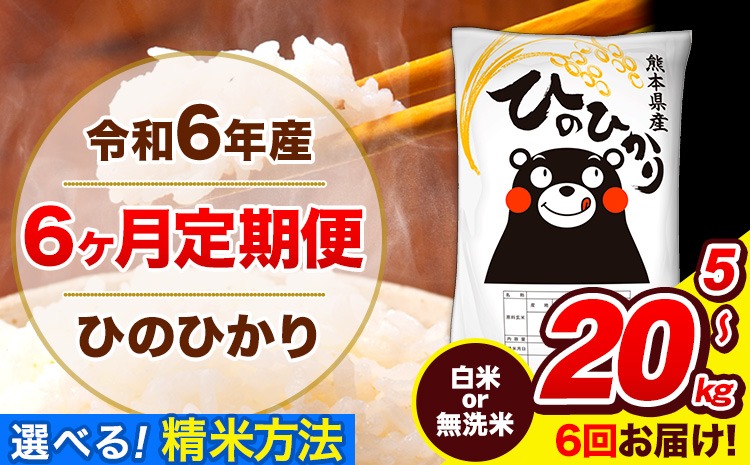 令和6年産 ひのひかり 【6ヶ月定期便】 選べる精米方法 白米 or 無洗米 5kg 10kg 15kg 20kg 計6回お届け 《お申し込み月の翌月から出荷開始》 熊本県産 白米 無洗米 精米 ひの 米 こめ お米 熊本県 長洲町---hn6tei_90000_5kg_mo6_ng_h---