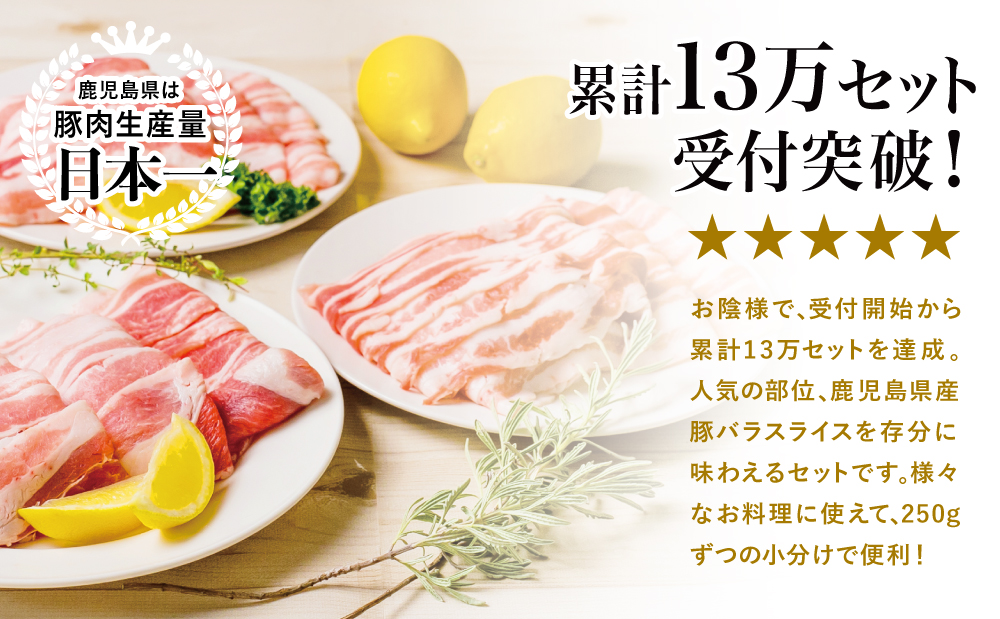 【鹿児島県産】 豚バラスライス 計1.5kgセット 豚肉 豚バラ肉 しゃぶしゃぶ 豚キムチ鍋 肉巻き 炒め物 薄切り 薄手 スライス お肉 国産 小分け パック 冷凍 カミチク 南さつま市
