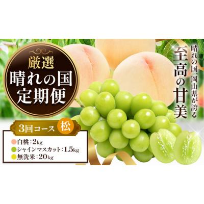 ふるさと納税 笠岡市 フルーツ 厳選 晴れの国定期便 シャインマスカット 1.5kg 白桃 2kg 米 20kg 無洗米