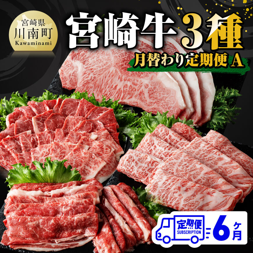 【6ヶ月定期便】宮崎牛3種月替わり定期便A　牛肉[E11012t6]