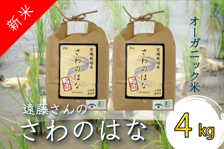 【令和7年産新米】【オーガニック米】遠藤さんの「さわのはな」4kg(2kg×2袋)_A081(R7)
