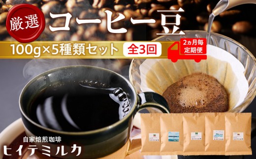 ＜2ヵ月毎定期便＞厳選コーヒー豆100g×5種類セット全3回　珈琲 珈琲豆 コーヒー コーヒー豆
