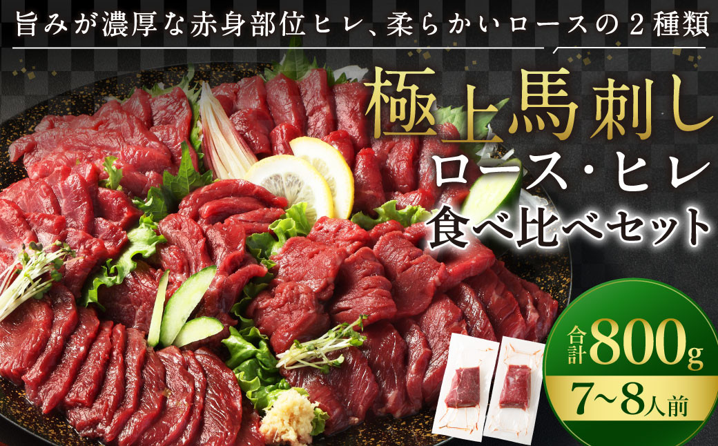 
            【フジチク ふじ馬刺し】極上馬刺し ロース・ヒレ食べ比べセット（7〜8人前／各400g）合計800g 2種 食べ比べ 馬刺し 赤身 ロース ヒレ 馬肉 熊本県
          