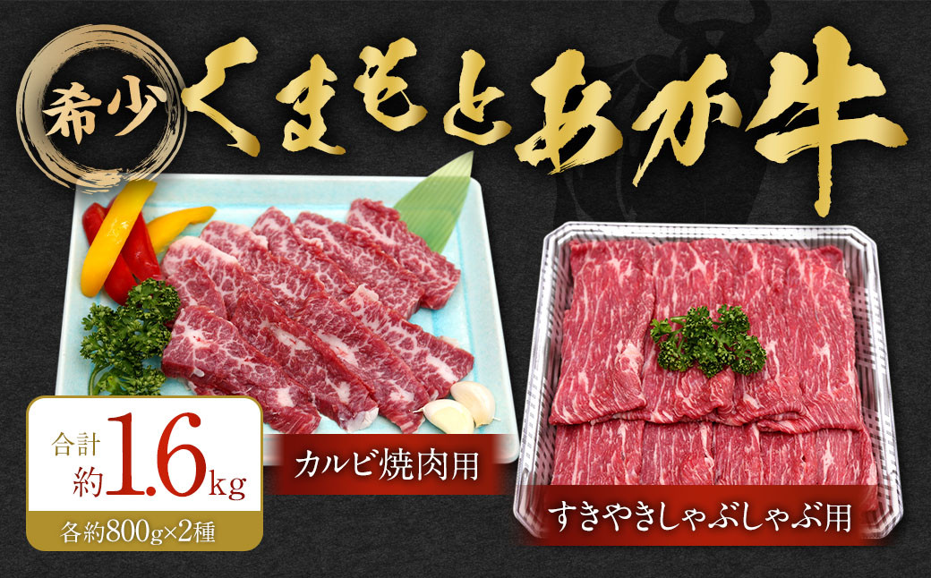 
            くまもとあか牛 カルビ焼肉用約800g・すきやきしゃぶしゃぶ用約800g 牛肉 合計約1.6kg
          