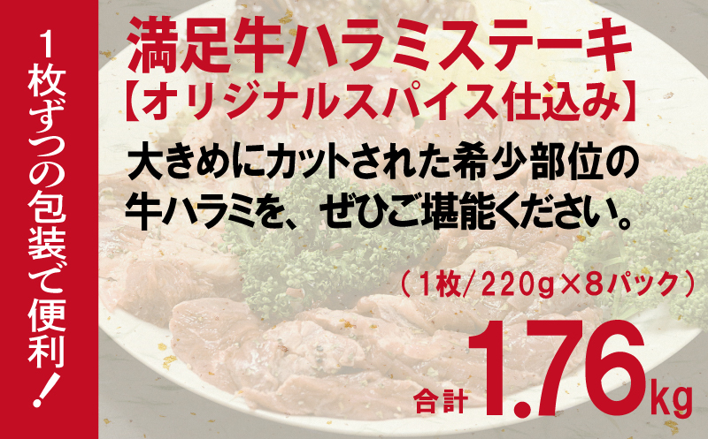 【満足牛ハラミステーキ】オリジナルスパイス仕込み 1枚220g×8P 合計1.76kg 【味付け ハラミ ステーキ 小分け 焼くだけ 簡単調理 BBQ 牛肉】 099H3703_イメージ5