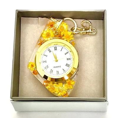 クリスタルフラワーチャーム時計 「ハッピーイエロー」 ／ fleur misaki お祝い インテリア 雑貨 レジン プレゼント ギフト 奈良県 田原本町