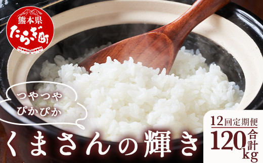 【R6年産米 定期便12回】多良木町産 『くまさんの輝き』 10kg(5kg×2袋)×12回 【計 120kg 】 定期便 定期配送 毎月届く 精米 お米 米 艶 粘り 甘み うま味 もちもち 熊本のお米  5kg 10キロずつ 熊本県 多良木町 】 044-0591