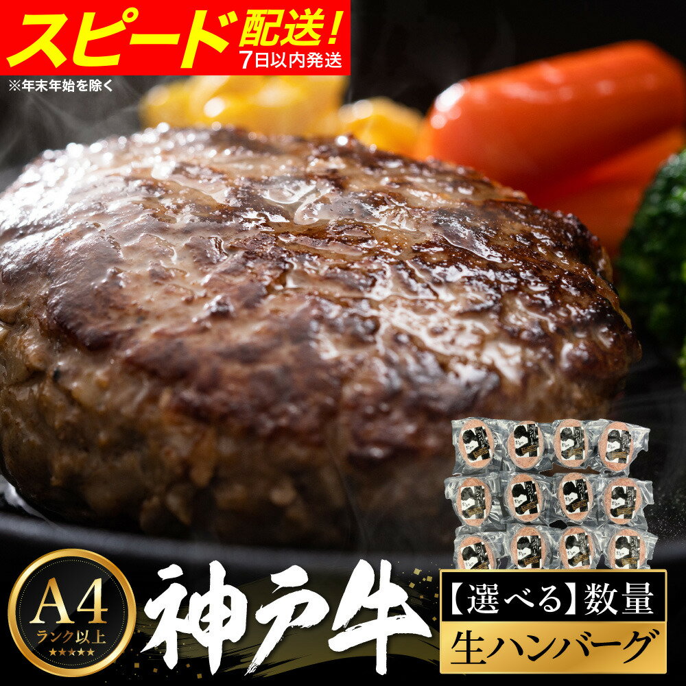 【ふるさと納税】神戸牛 生ハンバーグ（100g×6個・9個・12個）/ 牛肉 ハンバーグ 個包装 小分け 簡単調理 お弁当 おかず 惣菜 贅沢 高級 冷凍 国産牛 ブランド牛 黒毛和牛 神戸ビーフ 化粧箱入り ギフト【帝神志方ミート】