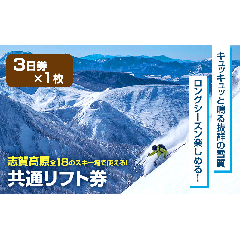 志賀高原スキー場共通リフト券　3日券 【 スキー場 共通 リフト券 志賀高原 スキー スノーボード リフト チケット 志賀高原全山 アウトドア スポーツ 旅行 長野県 長野 】