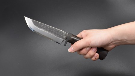 [山人] 槌目鉈ナイフ モーガンレザー 牛革ケース付 キャンプ用ナイフ アウトドア用鉈 鉈 ナイフ 薪割り鉈 焚火鉈【083S003】