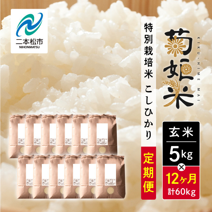 
【定期便12ヶ月】菊姫米　特別栽培米コシヒカリ　玄米5kg【ADATARAふぁーむ】
