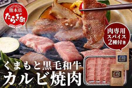 くまもと黒毛和牛 カルビ 焼肉（専用スパイス2種付） 合計300g 【 ソムリエ セレクト カルビ 焼き肉 やき肉 BBQ アウトドア  ニンニク ?油 ふぐヒレ スパイス 本場 熊本県 ブランド 牛 肉 くまもと 】104-0006