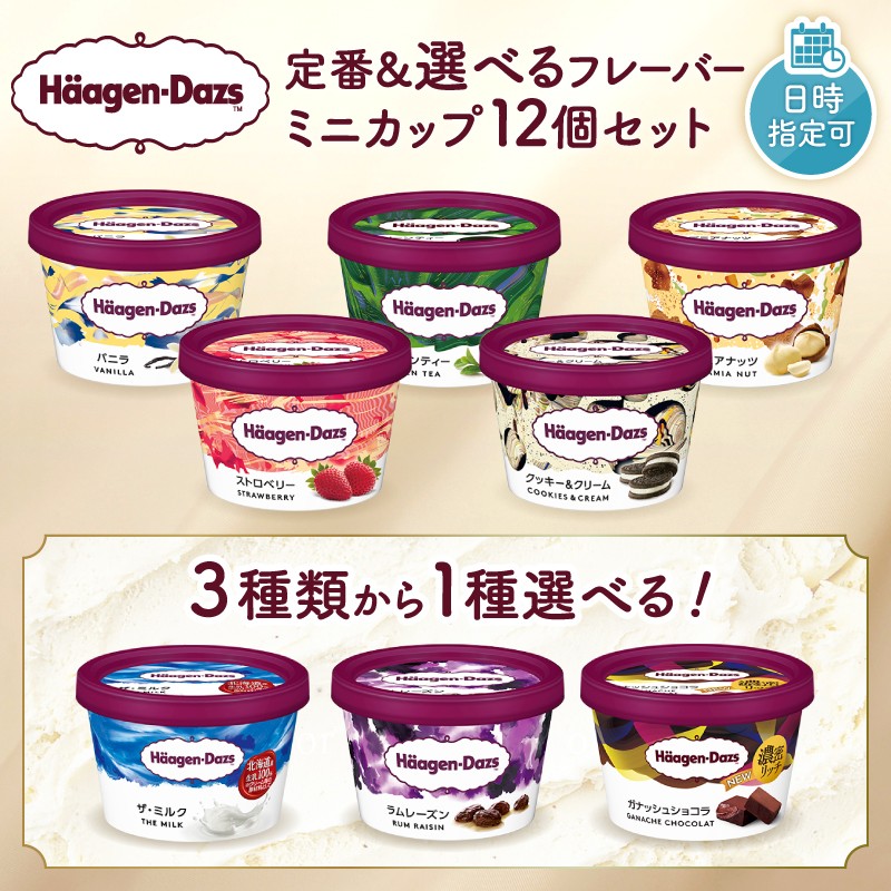 
                  【3種類から1種選べる!!】【着日指定できます】ハーゲンダッツ『ミニカップ12個セット（定番フレーバー＆選べるフレーバー1種）』アイスクリーム アイス スイーツ デザート 冷凍 ご褒美 ギフト プレゼント ふるさと納税 北海道 浜中町_H0016-114-SKU
                
