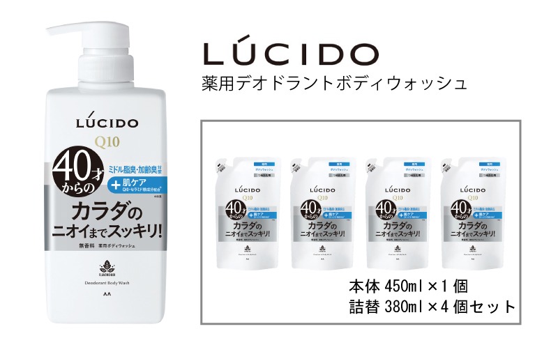 マンダム ルシード 薬用デオドラントボディウォッシュ 本体１個＋詰替用4個 MA-33B LUCIDO ヘアケア お風呂