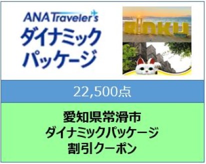 愛知県常滑市　ANAトラベラーズダイナミックパッケージ割引クーポン22,500点分