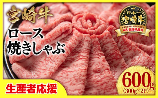 【生産者応援】宮崎牛ローススライス600g （300g×2 小分け）牛肉  焼きしゃぶすき焼き しゃぶしゃぶ 鉄板焼肉 高級部位 ブランド牛 ミヤチク 内閣総理大臣賞4連覇＜1.8-1＞