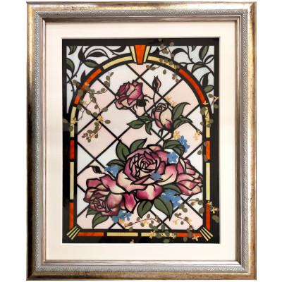 ふるさと納税 大牟田市 押し花絵(36額 )　ステンドグラス風バラ