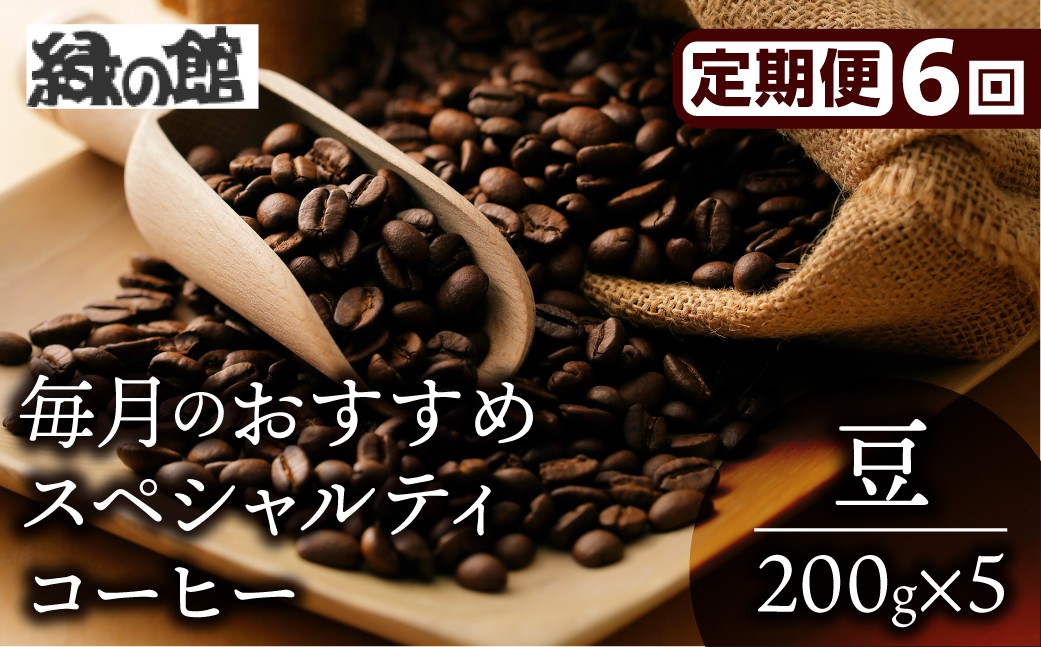 
                  【毎月 定期便 全6回】毎月のおすすめスペシャルティコーヒー 200g×4種＋ブレンド 200g×1種（計1kg）×6回分 毎月発送 コーヒー豆 コーヒー 珈琲 自家焙煎珈琲店 下呂温泉
                