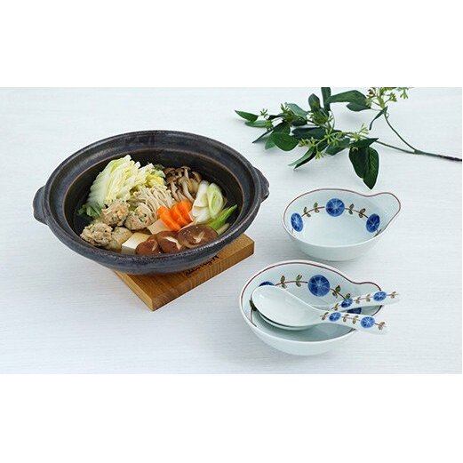 有田焼 染錦丸紋つなぎ 8号土鍋セット にっこり2人用 金照堂 A100-86_イメージ5