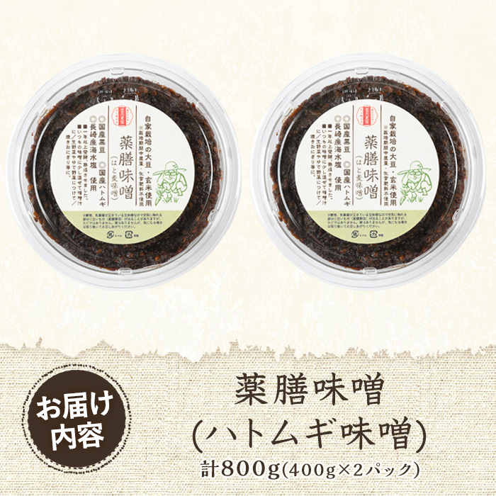 y456 《数量限定》薬膳味噌(ハトムギ味噌)(計800g・400g×2パック) 味噌 麦味噌 自家栽培 ハトムギ 玄米麹 ハトムギ麹 麦麹 麹 こうじ 玄米 大豆 黒大豆 みそ汁 味噌汁 化学肥料不