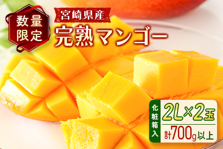 ＜数量限定＞宮崎県産 完熟マンゴー2L×2玉（計700g以上）※2026年4月下旬配送開始 化粧箱入 フルーツ くだもの【C355-26】