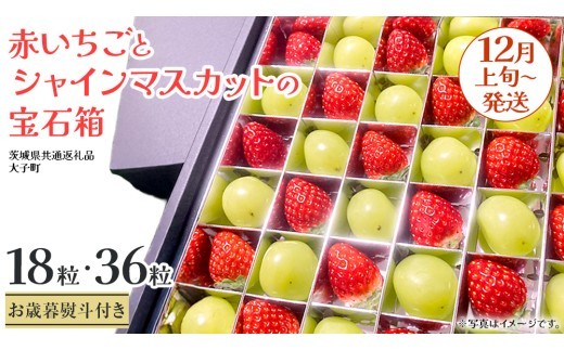 
                  《 選べる 内容量 》【 お歳暮 熨斗付き 】 赤いちご と シャインマスカット の宝石箱 18粒 / 36粒【2025年12月上旬発送開始】(茨城県共通返礼品：大子町) いちご マスカット 果物 フルーツ 旬 季節限定 期間限定 贈答用 ギフト 贈り物
                