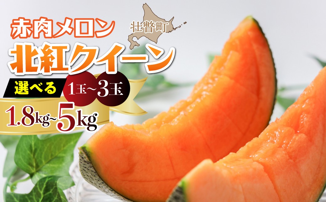 
                  ＜2026年7月上旬よりお届け＞北海道壮瞥産 赤肉メロン「北紅クイーン」 選べる容量 1玉～3玉 約1.8kg ～ 5kg以上 【 ふるさと納税 人気 おすすめ ランキング メロン めろん 北紅クイーン 果物 甘い 赤肉 北海道 壮瞥町 送料無料 】 SBTP001
                