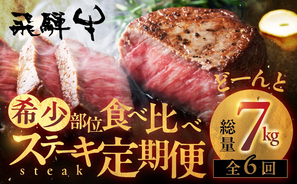 
            《計 7kg ！厳選 希少部位》飛騨牛 食べ比べ 贅沢堪能 ステーキ定期便 厳選 飛騨牛 6回お届け 定期便 6回 半年 定期 牛肉 肉 和牛 国産 焼肉 ステーキ シャトーブリアン ヒレ サイコロステーキ 贅沢 大容量 お楽しみ 6か月 6ヶ月［Q2999］1000000円 100万円 ぽっきり
          