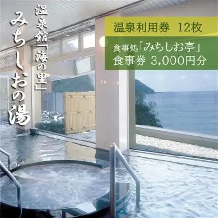 【温泉館「海の里」みちしおの湯】利用券12枚組と【みちしお亭】お食事券3,000円のセット【1618647】