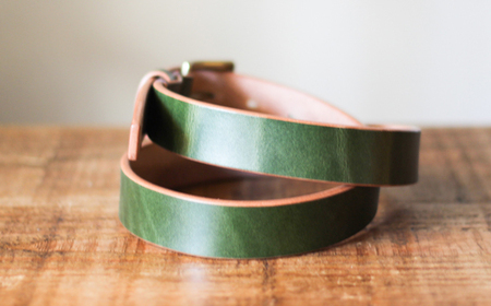 【minca】幅30mmベルト/38インチ  栃木レザーの希少な「ハーネスレザー」使用の贅沢な1枚革のレザーベルト/オリーブ/HL-B01/OLIVE/minca　600