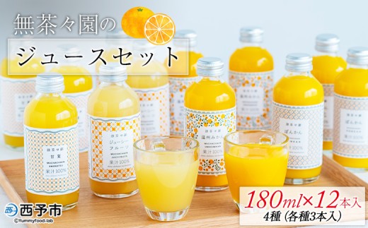 ＜無茶々園のジュースセット 180ml 12本＞『1か月以内に順次出荷予定』柑橘 果物 オレンジ フルーツ ストレート 果汁100% 温州みかん ぽんかん ジューシーフルーツ 甘夏 飲み比べ 丸ごと 糖度 甘い 甘味 飲んで応援 特産品 無茶々園 愛媛県 西予市 【常温】