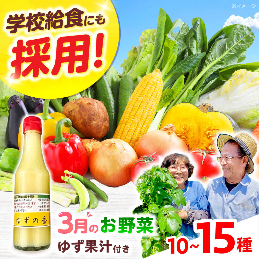 【ふるさと納税】【数量限定】厳選！旬を味わう高槻野菜詰め合わせ 3月（10〜15種）＆農家さん自家製ゆず果汁 200ml×1本セット 野菜 やさい 新鮮 産地直送 旬 人気 お取り寄せ 野菜詰め合わせ 野菜セット ゆず 柚子 ゆず果汁 自家製 大阪府高槻市/高槻あぐり[AOCS005]