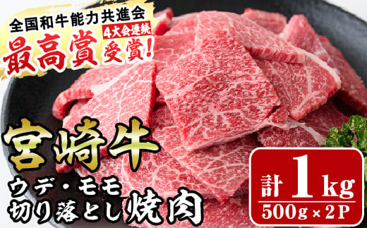 宮崎牛ウデ・モモ切り落とし焼肉(計1kg)牛肉 うで もも 肉 BBQ 精肉 お取り寄せ 黒毛和牛 ブランド和牛 冷凍 国産【R-71】【ミヤチク】