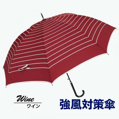 ふるさと納税 田原本町 強風対策 耐風傘 雨傘 レディース 長傘 ボーダー ワンタッチジャンプ 162003 ワイン