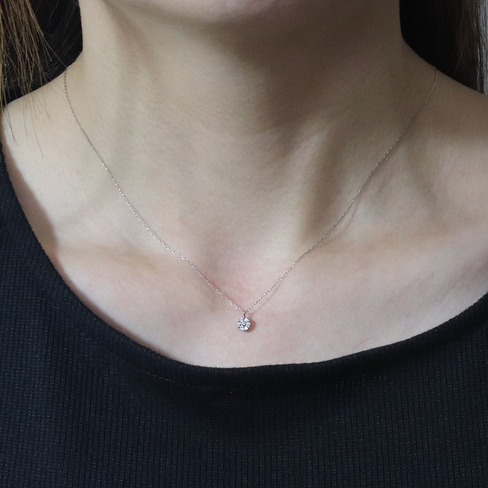 プラチナ 0.10ct フラワーダイヤモンドネックレス　BQ-195