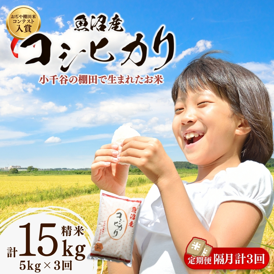 令和7年産 魚沼産コシヒカリ 棚田米 精米15kg（5kg×3回）定期便隔月発送【0002-RC04DB00-02】